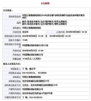 聚焦中國土地勘測規(guī)劃院2016年度IT基礎(chǔ)設(shè)施維保服務(wù)項目再招標(biāo)